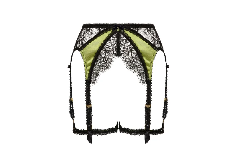 Women's Silk Lingerie SetsGlamcatcher Black & Olive Suspender Belt by Dita Von Teese