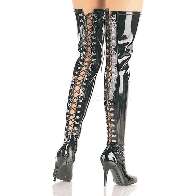 Tights with Cut-Outs for WomenSS-SEDUCE-3063 Thigh Boot | Black Patent