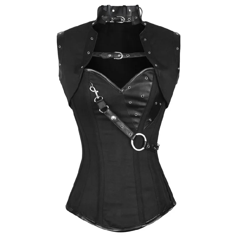 Waist - training corsets for long - term figure shapingNevee Steampunk Black Cotton Corset with Shrug