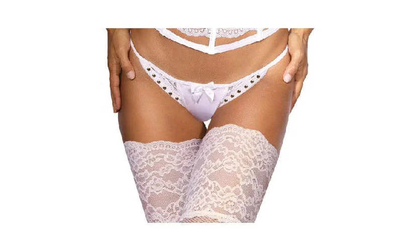 Women's Shapewear Lingerie SetsMicrofiber and Lace G-String with Studs White