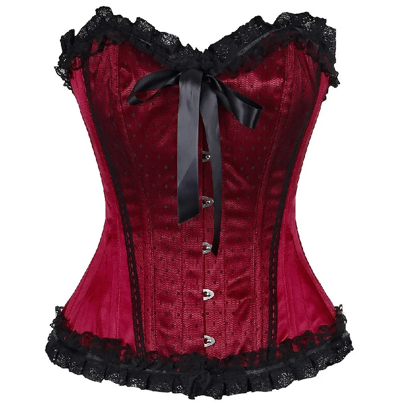 Multicolored bustiers with a vibrant and playful designRyan Satin Lace Overlay Burlesque Corset