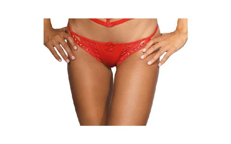 Seamless Lingerie for WomenMicrofiber and Lace G-String with Studs Red