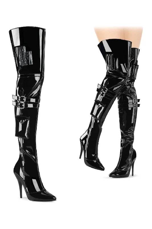 Velvet Tights for WomenSEDUCE-3019 Thigh Boots | Black Patent