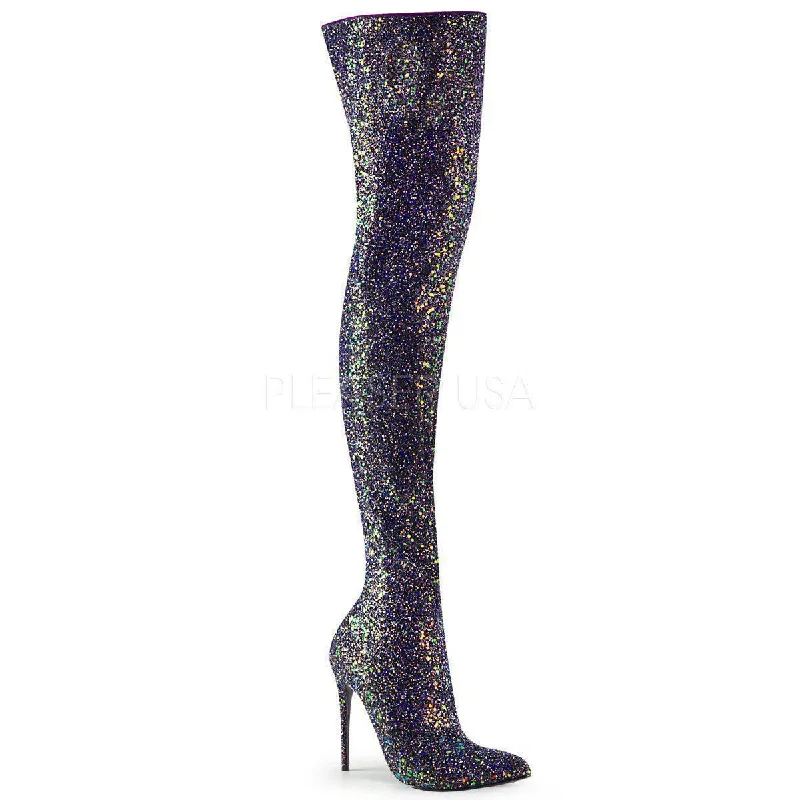 Embellished Tights for WomenSS-COURTLY-3015 Thigh Boot | Black Glitter