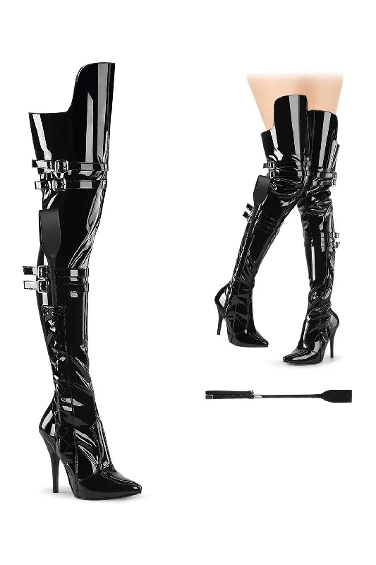 Women's Shiny TightsSEDUCE-3080 Thigh Boot | Black Patent