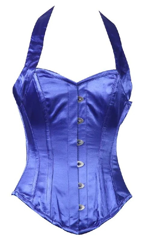 Burlesque - inspired bustiers for a performance lookHALTER NECK BLUE SATIN