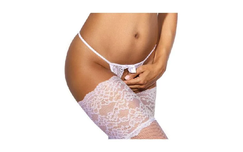 Women's Thermal Lingerie for Cold WeatherLace Open Front G-String White