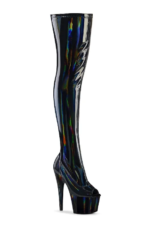 Women's Tights with Heart PrintsADORE-3011HWR Black Hologram Thigh Boot