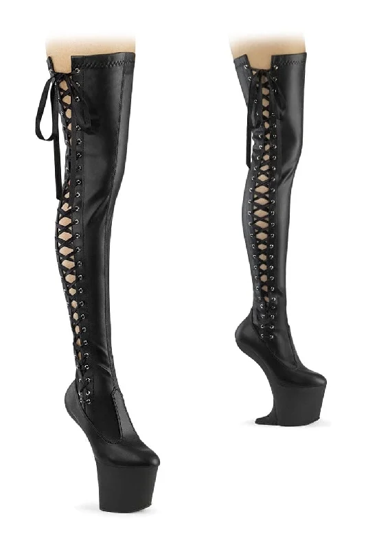 Women's Striped TightsCRAZE-3050 Black Faux Leather Thigh Boot