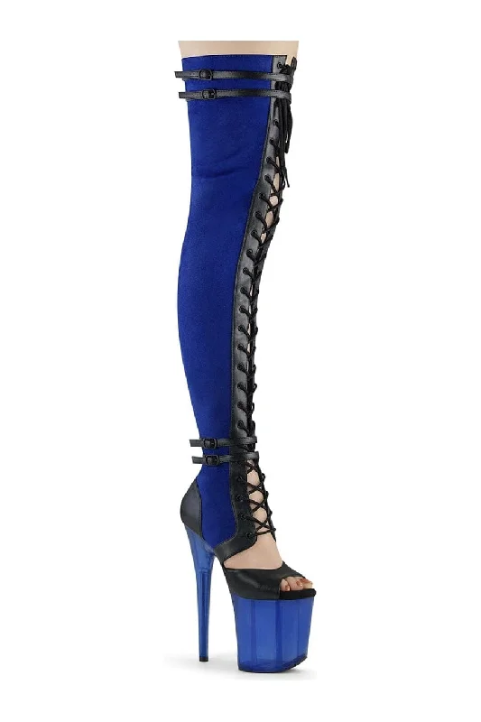 Tights with Floral DesignsFLAMINGO-3027 Blue Faux Suede Thigh Boot