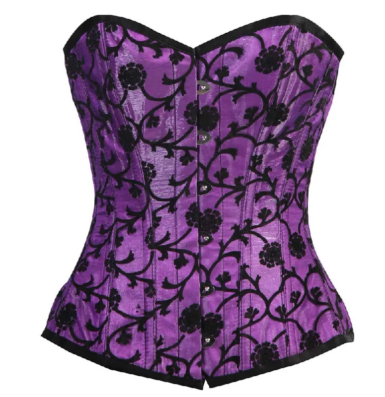 Breathable corsets for all - day wearELEGANT PURPLE SATIN CHAKRI FLOCKING