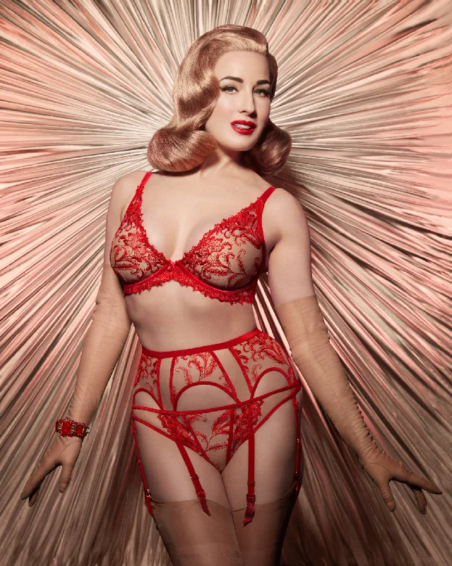 Women's Lingerie for Romantic EveningsNocturnelle Flame Red Plunge Bra by Dita Von Teese - LAST CHANCE