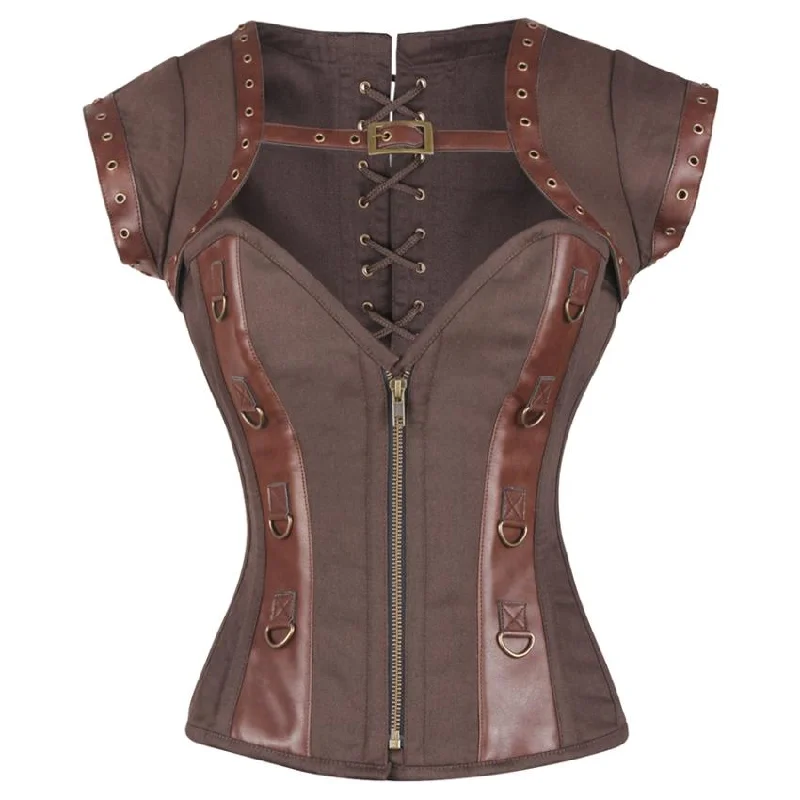 Breathable corsets for all - day wearSophronia Steampunk Cotton Corset with Shrug