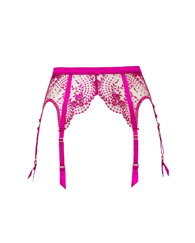 Women's Lingerie for HoneymoonsJulies Roses Rubine Pink Suspender Belt - XS/UK8 & XXXL/UK20