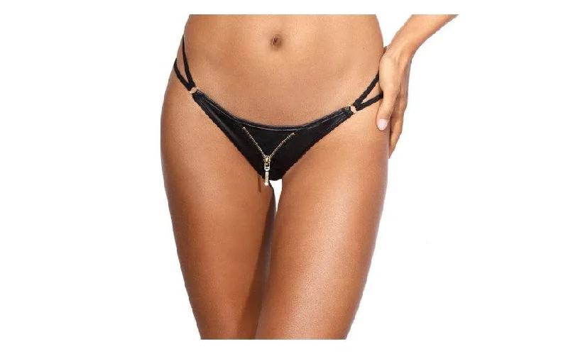 Women's Tummy Control LingerieStretch Wetlook Zip G-String Black