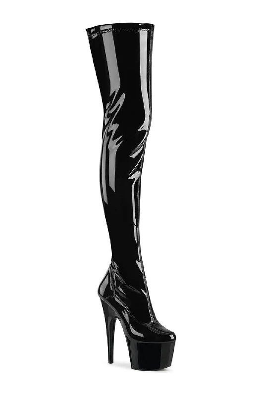 Women's Tights with RhinestonesADORE-4000 Black Patent Thigh Boot