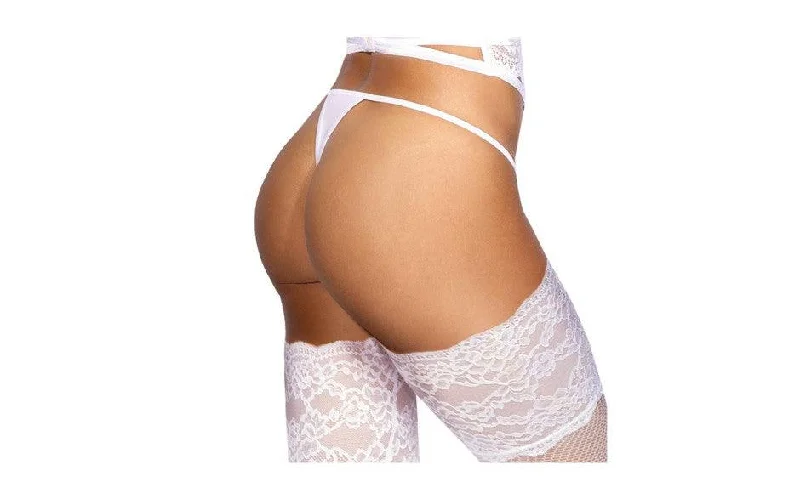 Women's Sheer Lingerie NightgownsMicrofiber and Lace G-String with Studs White