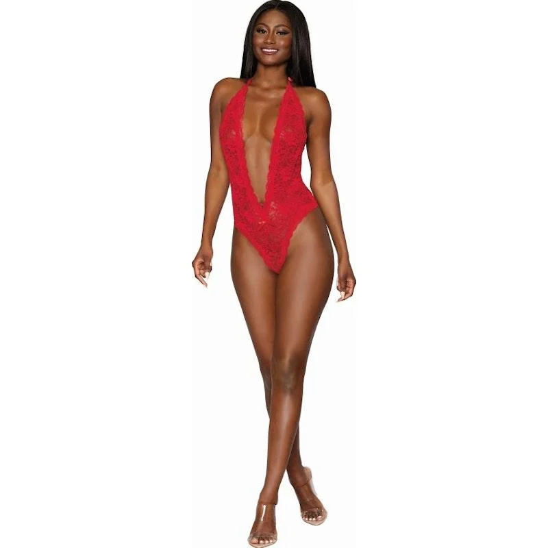 Summer Lingerie for WomenDreamgirl Heart Back Deep V-Neck Teddy Red