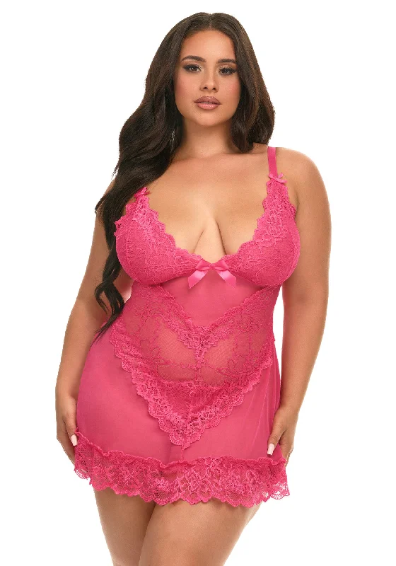 Women's High Waist Lingerie BodysuitsCurvy Valentine Lacey Babydoll