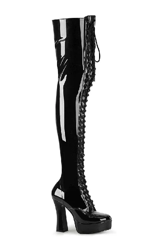 Women's Glitter TightsELECTRA-3023 Exotic Thigh Boot | Black Patent