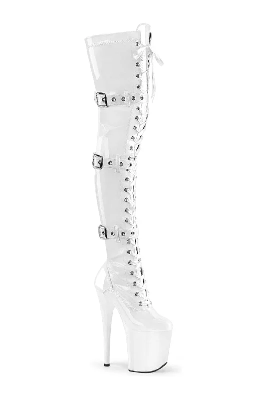 Women's Tights for YogaFLAMINGO-3028 White Patent Thigh Boot