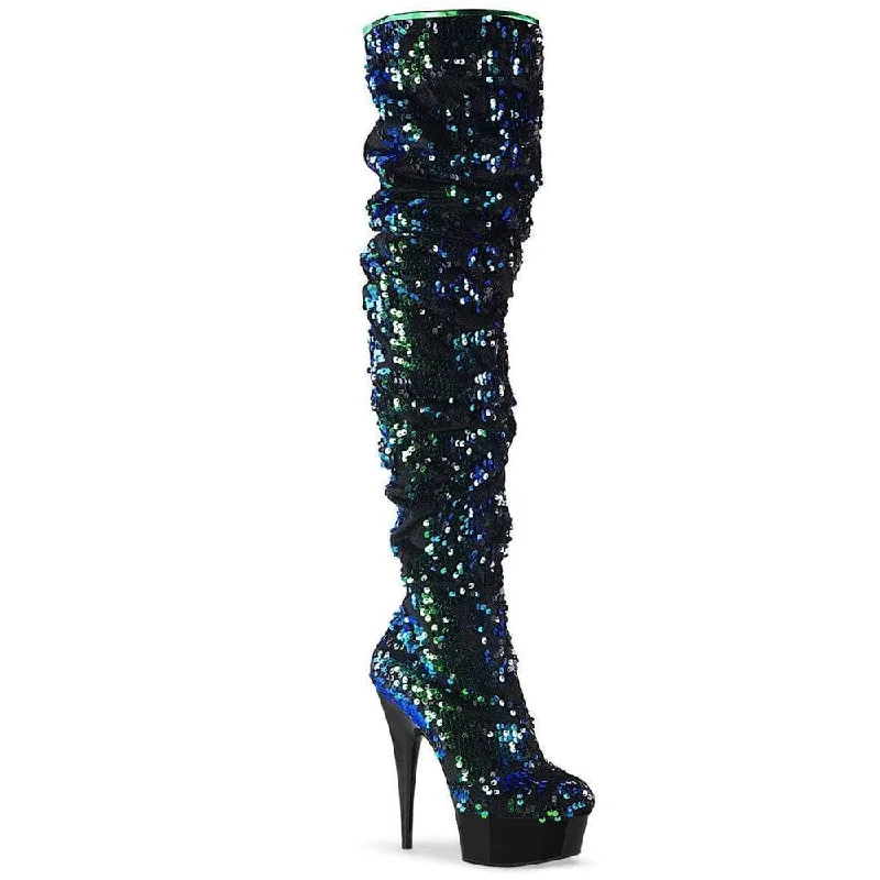 Women's Striped TightsSS-DELIGHT-3004 Exotic Thigh Boot | Green Sequins