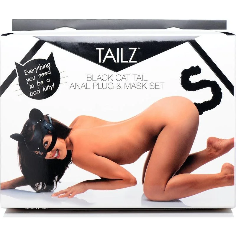 Women's Lace Push-Up BrasCat Tail Anal Plug and Mask Set