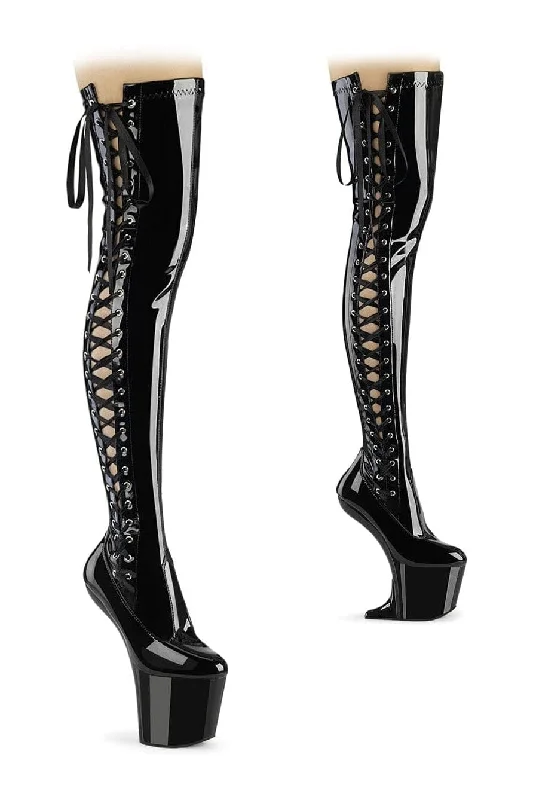 Tights with Bow DetailsCRAZE-3050 Black Patent Thigh Boot