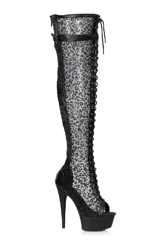 Women's Tights with Lace Trim609-YASMIN Stripper Thigh Boot | Black Fabric