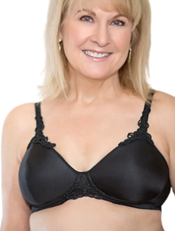 Women's wireless bras for all - day comfortAmerican Breast Care 105 Petite T-Shirt Bra Black | Black Mastectomy T-Shirt Bra | Black Pocketed T-Shirt Bras