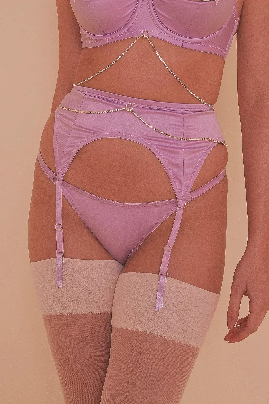 Women's bras featuring a microfiber materialFelicity Hayward Knox Chain Satin Suspender Lilac