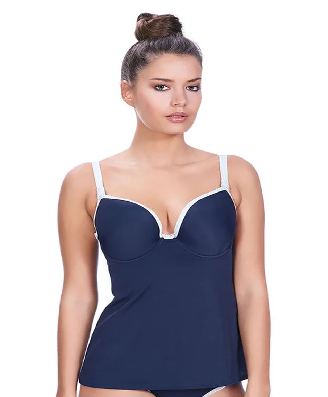 Women's geometric - patterned brasFreya In The Navy Deco Underwire Molded Tankini, Marine