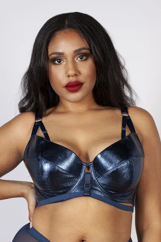 Women's bras with a lift and separate functionKayla Metallic Leatherette Bra Midnight Blue B - K