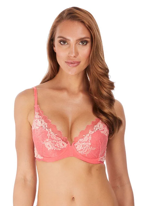 Women's bras with a cotton - polyester blendWacoal Lace Perfection Plunge Push Up Bra, Strawberry Ice