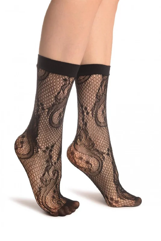 Women's argyle - patterned thigh - high socksBlack Gladiolus Flowers Ankle High Socks