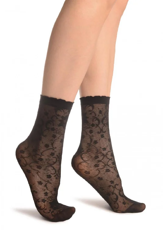 Women's sheer over - the - knee socks for a sexy appealBlack Orchids On Lace Ankle High Socks