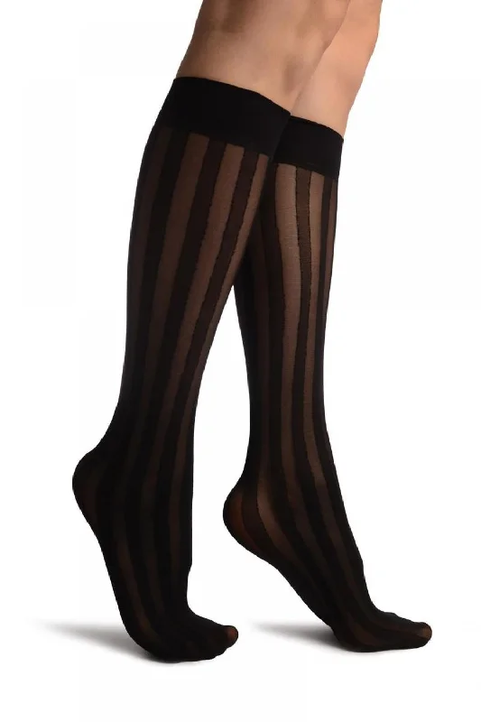 Women's sheer over - the - knee socks for a sexy appealBlack Vertical Stripes Knee High Socks