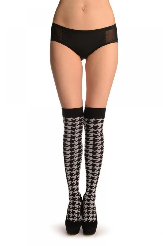 Women's argyle - patterned thigh - high socksBlack & White Woven Dogtooth