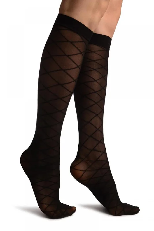 Women's satin - trimmed socks for a touch of eleganceBlack With Diamonds Knee High Socks