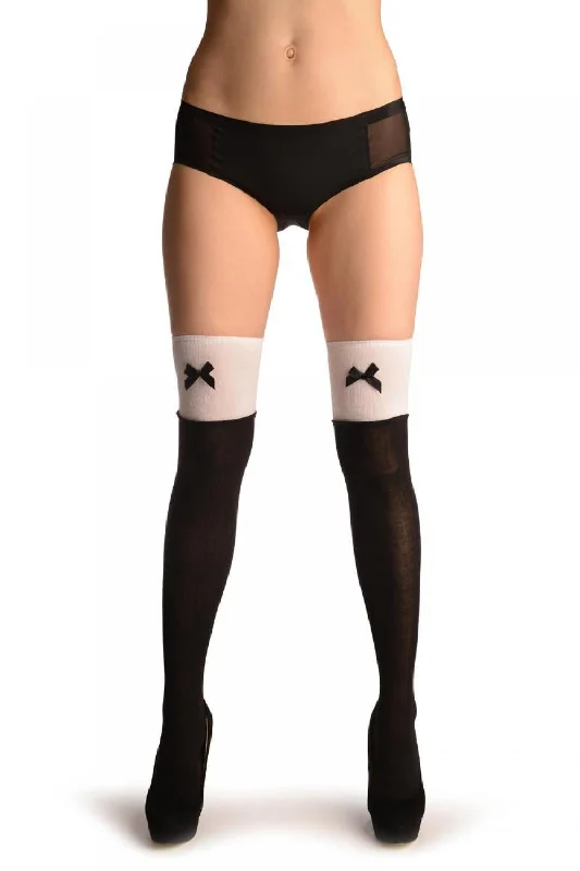 Women's microfiber socks for a lightweight optionBlack With White Top & Black Satin Bow