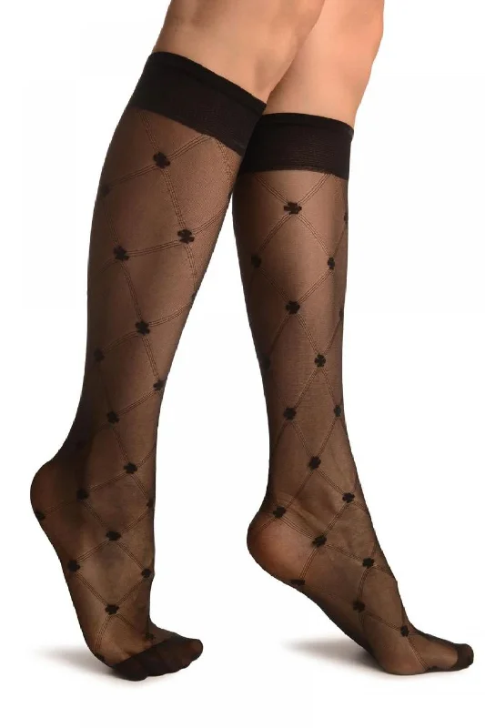 Women's cushioned sole socks for shock absorptionBlack With Woven Mesh & Clover Socks Knee High