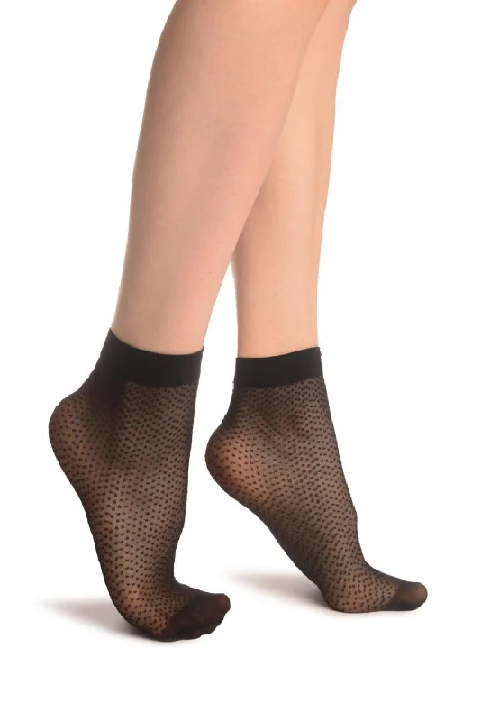 Women's nylon - reinforced socks for durabilityBlack Woven Dots Ankle High Socks