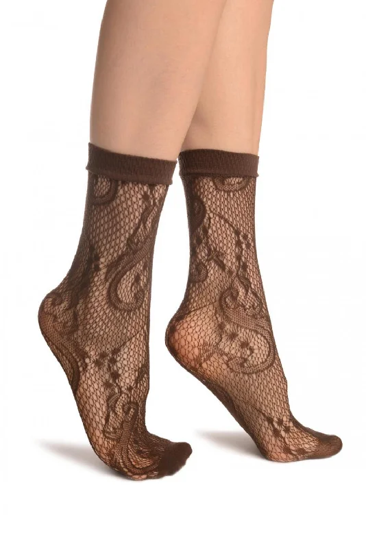 Women's leather - look socks for an edgy styleBrown Gladiolus Flowers Ankle High Socks