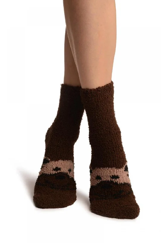 Women's leather - look socks for an edgy styleBrown With Cute Bear Terry Ankle High Socks