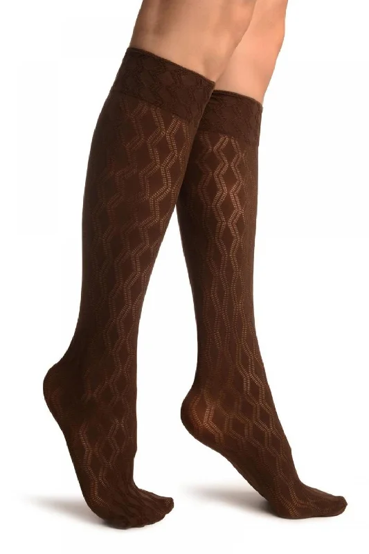 Women's cushioned sole socks for shock absorptionBrown With Double Rhomb Socks Knee High