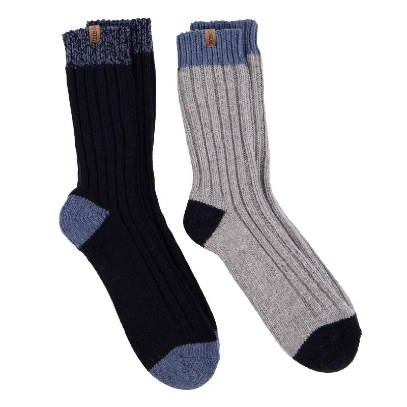 Women's hypoallergenic socks for sensitive skinCHUNKY TWIST WOOL BLEND BOOT SOCKS (TWIN PACK) Mens Navy / Grey