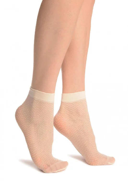 Women's anti - odor socks for long - day freshnessCream Woven Dots Ankle High Socks