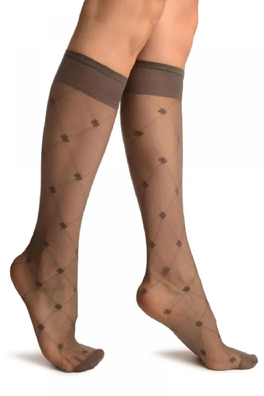 Women's cashmere - blend socks for extra softnessDark Grey With Woven Mesh & Clover Socks Knee High