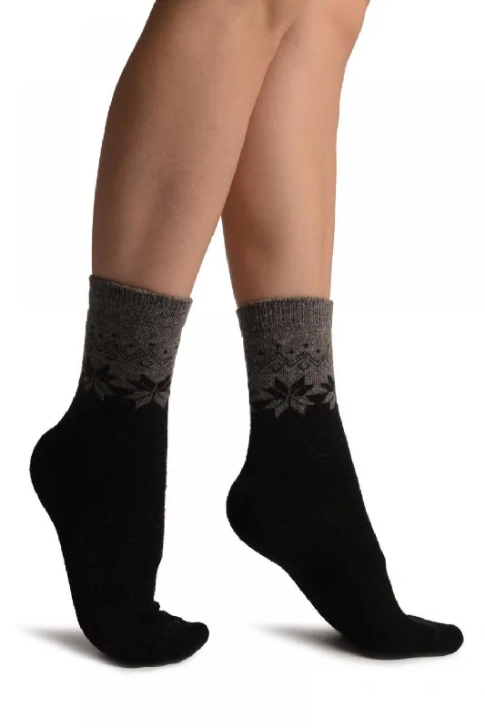 Women's crew socks with a polka - dot printGrey & Black Duo With Snowflakes Angora Ankle High Socks