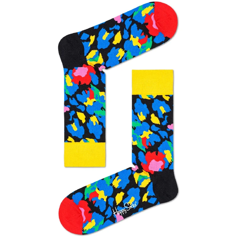 Women's no - show socks with a floral motifHappy Socks Women's Crew Socks - Leopard